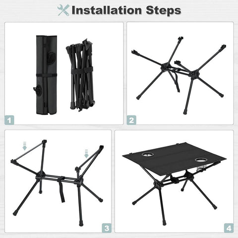 Rootz Portable Folding Camping Table - Beach Table - Outdoor Picnic Table - Oxford Fabric - 63cm x 43cm x 56cm