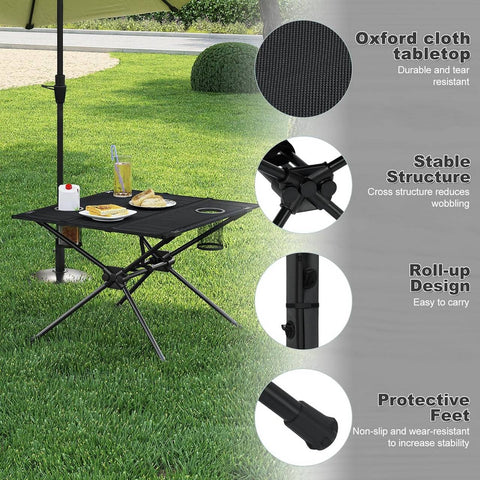 Rootz Portable Folding Camping Table - Beach Table - Outdoor Picnic Table - Oxford Fabric - 63cm x 43cm x 56cm