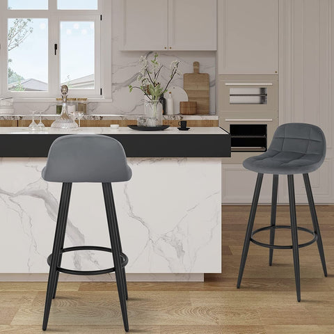 Rootz Velvet-Covered Bar Stool - Counter Stool - Kitchen Stool - Plush Comfort - Sturdy Metal Frame - Easy Assembly - 84cm x 39cm x 31cm