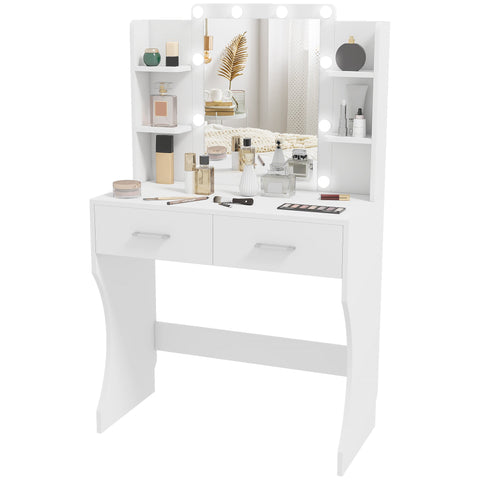 Rootz Dressing Table with Mirror - Makeup Vanity - LED Makeup Table - Brightness Control - 80cm x 40cm x 132cm - White