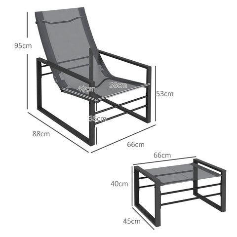 Rootz Garden Relax Armchair & Footrest - Deck Chair - Metal Structure - Breathable Mesh - 66cm x 88cm x 95cm - Stylish Grey Finish