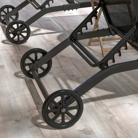 Rootz 2 Sun Loungers Set - Chaise Lounge - Recliner - Ergonomic Comfort - 195cm x 66cm x 34cm - Aluminum & Textilene, 150kg Capacity, Black