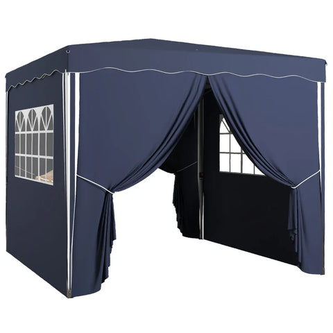 Rootz Folding Gazebo - Garden Gazebo - Height Adjustable - 2 Large Windows - Guy Rope - Carry Bag - Metal Frame - Steel - 100% Polyester - Blue - 297L x 297W x 286H cm