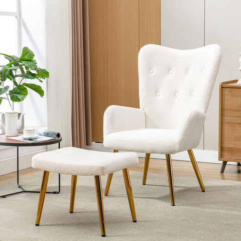 Rootz Elegant Wingback Chair - Armchair - Lounge Chair - Ultimate Comfort - 63cm x 47cm x 98cm - White