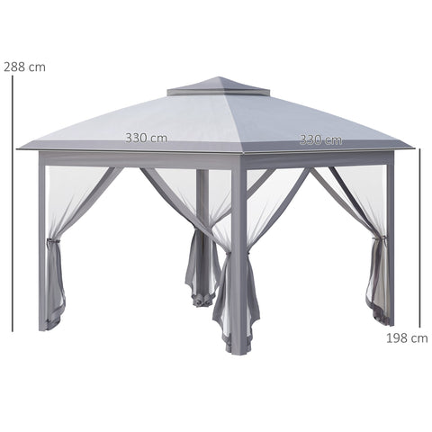 Rootz 3 x 3 m Garden Gazebo - Tent - Pop-Up - UV Protection - Double Roof - 330cm x 330cm x 288cm