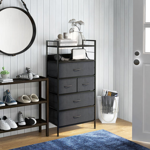Rootz Chest of Drawers Storage Furniture - Fabric Cabinets - Steel Structure - Ample Space - 58L x 30B x 120H cm - Black