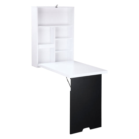 Rootz Wall Desk - Folding Table Top - Wall Table - 5 Compartments - Space-saving - Black+ White - 60x94.5x147cm