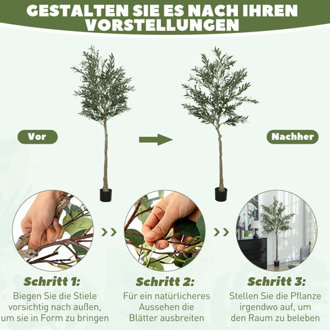 Rootz Decorative Artificial Olive Tree - Faux Plant - Silk Leaves - Low Maintenance - 180cm x Pot: Ø15cm x 12.5cm