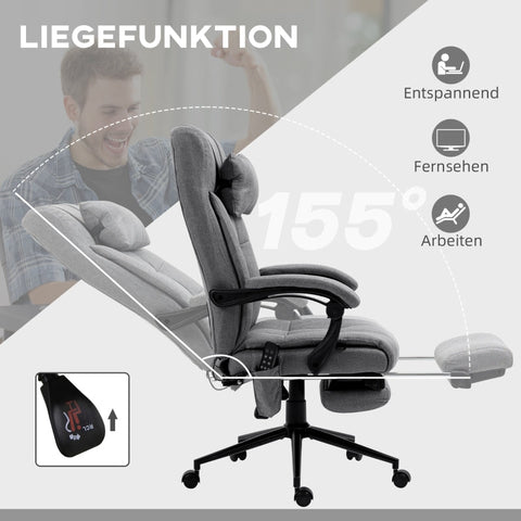 Rootz Massage Office Chair - Ergonomic Chair - 155° Reclining - Lumbar Heating - 66cm x 76cm x 112-120cm