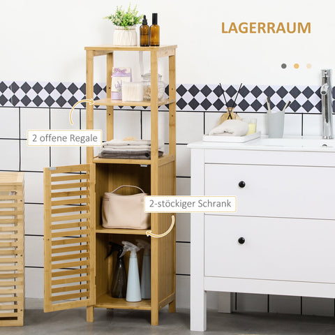 Rootz Bathroom Shelf - Bamboo Tall Cabinet - Bathroom Storage - Adjustable Shelves - 33x30x120cm - Moisture Resistant