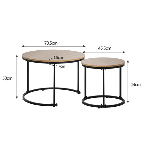 Rootz 2 Piece Set Coffee Tables - Round Tables - Stackable Tables - Space-Saving Design - 70.5cm x 50cm & 45.5cm x 44cm