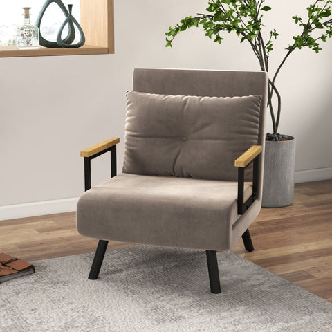 Rootz Sleeping Chair - Convertible Sofa Bed - Adjustable Backrest - Robust Steel Frame - Plush Upholstery - Light Brown - 63W x 73D x 81H cm