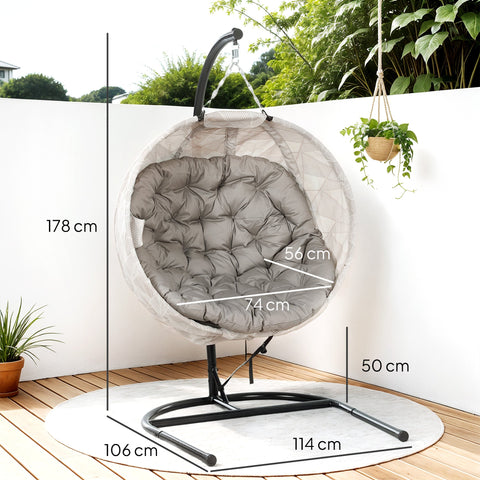 Rootz Egg Shaped Hanging Chair - Rocking Chair - Foldable Garden Chair - With Cup Holder - 114cm x 106cm x 178cm