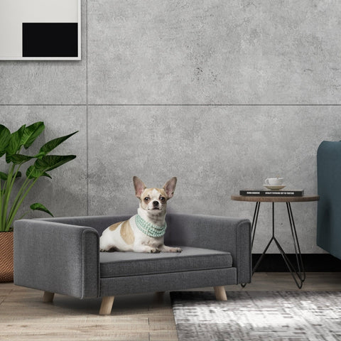 Rootz Pet Sofa - Dog Chair - Plush Lounger - Stylish Appearance - Comfortable Cushion - Wooden Legs - Gray - 86cm x 54.5cm x 34cm