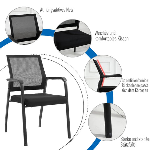 Rootz Vinsetto 2 Piece Set Meeting Chair - Conference Chair - Office Chair - Ergonomic - Stackable - High Stability - 58cm x 58cm x 88cm