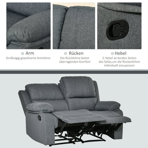 Rootz Dubbele Bank - Ligstoel - Fauteuil - Schuim met hoge dichtheid - Onafhankelijke rugleuningen - Zijbediening - Grijs polyester - L141,5 x B95 x H94,5 cm (zittend) / D157,5 x B141,5 x H75 cm (liggend)