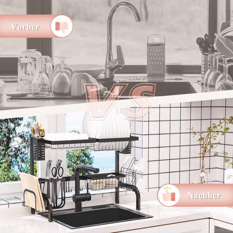 Rootz Modular Dish Rack - Dishwasher Organizer - Kitchen Drainer - Up to 26kg Capacity - 81.5cm x 31.5cm - Black