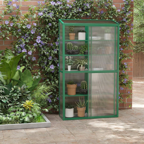 Rootz Greenhouse - Plant Shelter - Garden Conservatory - Two Sliding Doors - Adjustable Shelves - Translucent - Aluminum Frame - 100 x 33 x 171 cm