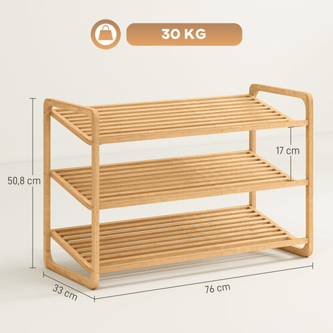 Rootz Bamboo Shelf - Shoe Shelf - Corridor Rack - 30kg Capacity - Brown Finish - 76cm x 33cm x 50.8cm