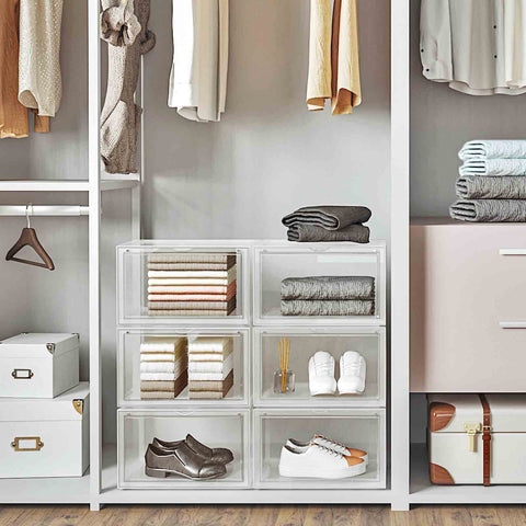 Rootz 6-delige schoenendoosset - schoenenorganizer - opbergcontainers - transparante dozen - stapelbaar ontwerp - PP-materiaal - 36 cm x 28 cm x 22 cm