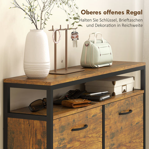 Rootz Shoe Cabinet with 4 Foldable Drawers - Shoe Organizer - Narrow Shoe Storage - Brown Steel - Fits 12-20 Pairs - 98cm x 95cm