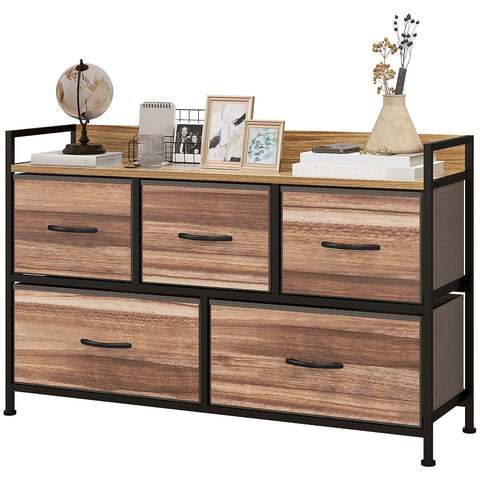 Rootz Chest of Drawers Storage - Fabric Organizer - 5 Drawer Storage - Space-saving Elegance - 98cm x 29cm x 63cm