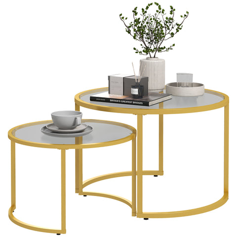 Rootz 2 Piece Luxury Side Table Set - Bedside Tables - Coffee Tables - Hardened Glass - Ø 70 x 47.5Hcm & Ø 54 x 42.5Hcm