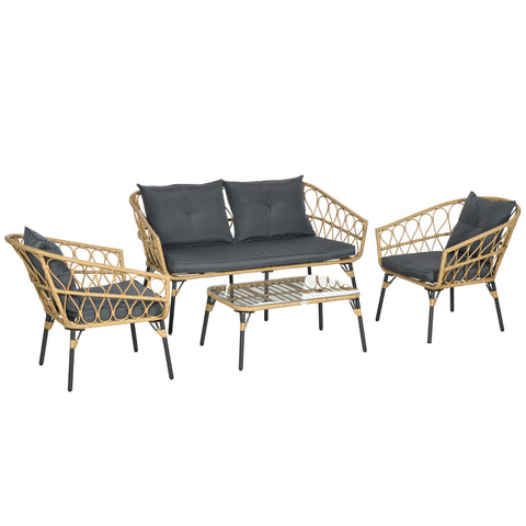 Rootz 4-Piece Garden Furniture Set - Lounge Set - Patio Set - Ultimate Comfort - Sofa: 147x73x77cm, Armchairs: 72x73x77cm, Table: 80x50x36.5cm