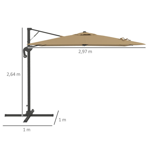Rootz Freestanding Square Garden Umbrella - 360° Rotatable - Hydraulic Mechanism - Sun Protection - 297cm x 297cm x 264cm