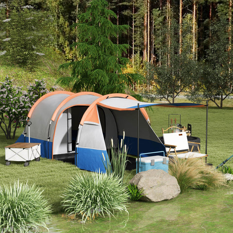 Rootz Camping Tent - Outdoor Shelter - Waterproof Tent - Lantern Hooks - Fits 3 People - 420cm x 200cm x 150cm - Orange