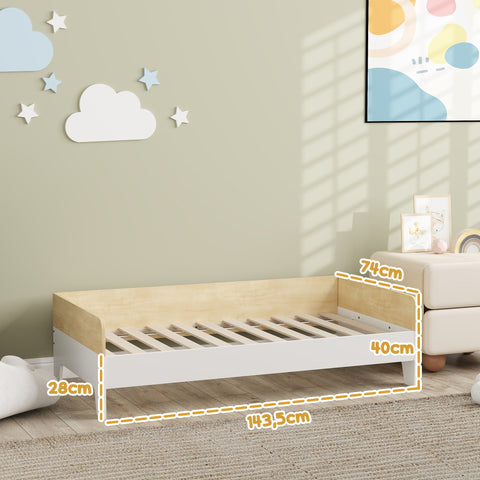 Rootz Cot Bed - Toddler Bed - Children's Bed Frame - Safety & Comfort - MDF Wood - High Sides - 143.5 x 74 x 40 cm - White