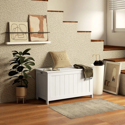 Rootz Seat Chests - Storage Box - Toy Chest - 2 Handles - Children's Room - Wooden Chest - MDF - White - 81L x 40W x 46H cm