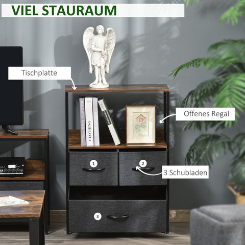 Rootz 3 Drawer Black Chest - Storage Cabinet - Linen Organizer - Adjustable Feet - 58cm x 29cm x 81.5cm