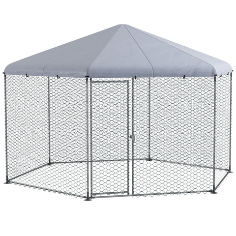 Rootz Chicken Coop Enclosure - Outdoor Poultry Run - Galvanized Steel - Protective Roof - Easy to Access - 400cm x 346cm x 263cm