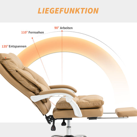 Rootz Ergonomic Desk Chair - Office Chair with Lumbar Support - Swivel Chair - Footrest - Light Brown - 65cm x 76cm x 113-121cm