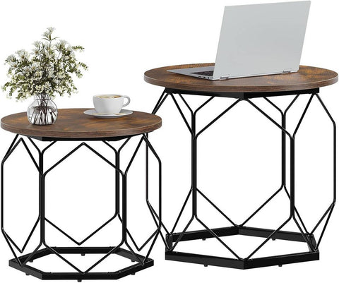 Rootz 2 Set Coffee Table - Living Room Furniture - Brown - Easy to Clean - 50x45x50cm & 40x36x40cm