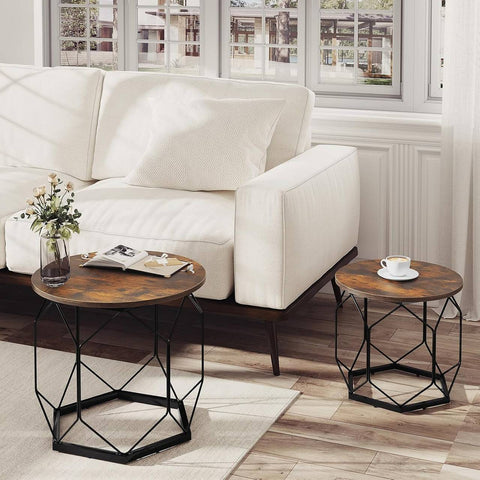 Rootz 2 Set Coffee Table - Living Room Furniture - Brown - Easy to Clean - 50x45x50cm & 40x36x40cm