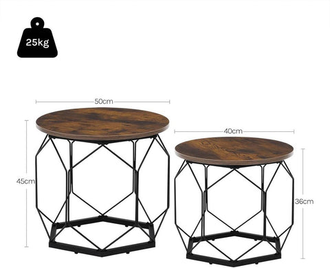 Rootz 2 Set Coffee Table - Living Room Furniture - Brown - Easy to Clean - 50x45x50cm & 40x36x40cm