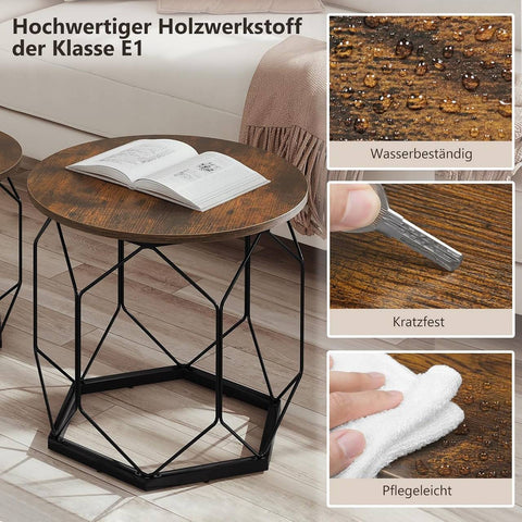 Rootz 2 Set Coffee Table - Living Room Furniture - Brown - Easy to Clean - 50x45x50cm & 40x36x40cm
