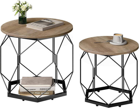 Rootz 2 Set Coffee Tables - Living Room Tables - Side Tables - High Quality & Versatile - 50x45x50cm, 40x36x40cm -Brown Wood Look