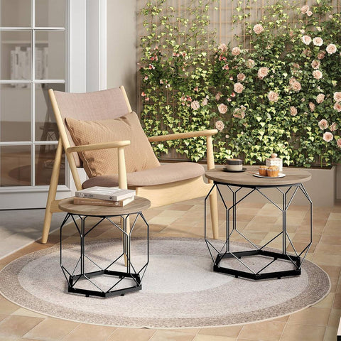 Rootz 2 Set Coffee Tables - Living Room Tables - Side Tables - High Quality & Versatile - 50x45x50cm, 40x36x40cm -Brown Wood Look