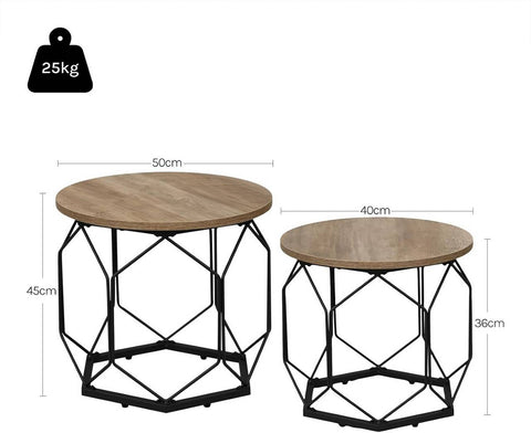 Rootz 2 Set Coffee Tables - Living Room Tables - Side Tables - High Quality & Versatile - 50x45x50cm, 40x36x40cm -Brown Wood Look