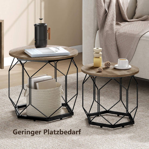 Rootz 2 Set Coffee Tables - Living Room Tables - Side Tables - High Quality & Versatile - 50x45x50cm, 40x36x40cm -Brown Wood Look