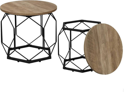 Rootz 2 Set Coffee Tables - Living Room Tables - Side Tables - High Quality & Versatile - 50x45x50cm, 40x36x40cm -Brown Wood Look