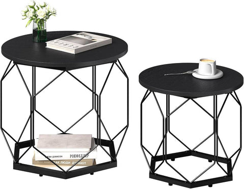 Rootz Coffee Table 2 Set - Living Room Tables - Side Tables - High Quality Wood & Metal - Rustic & Modern Look - 50x45x50cm / 40x36x40cm