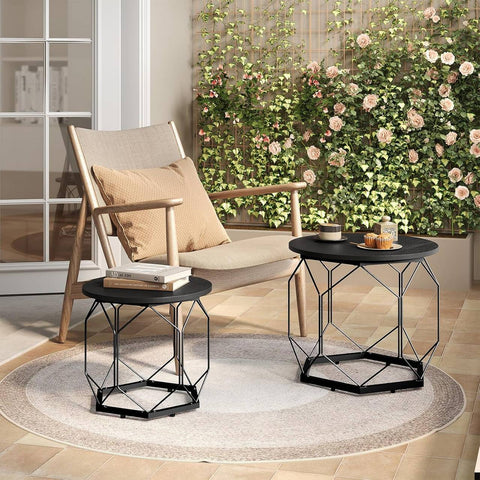 Rootz Coffee Table 2 Set - Living Room Tables - Side Tables - High Quality Wood & Metal - Rustic & Modern Look - 50x45x50cm / 40x36x40cm