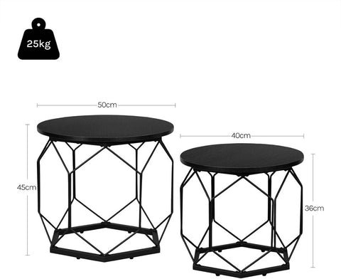 Rootz Coffee Table 2 Set - Living Room Tables - Side Tables - High Quality Wood & Metal - Rustic & Modern Look - 50x45x50cm / 40x36x40cm