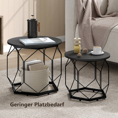 Rootz Coffee Table 2 Set - Living Room Tables - Side Tables - High Quality Wood & Metal - Rustic & Modern Look - 50x45x50cm / 40x36x40cm