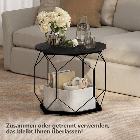 Rootz Coffee Table 2 Set - Living Room Tables - Side Tables - High Quality Wood & Metal - Rustic & Modern Look - 50x45x50cm / 40x36x40cm