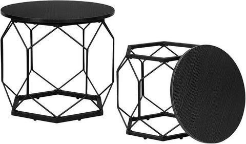 Rootz Coffee Table 2 Set - Living Room Tables - Side Tables - High Quality Wood & Metal - Rustic & Modern Look - 50x45x50cm / 40x36x40cm